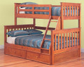 AWESOME (MODEL:6-15-18-20-5) SINGLE OVER DOUBLE (TRIO) BUNK BED WITH  MATCHING SINGLE STORAGE TRUNDLE BED - TEAK