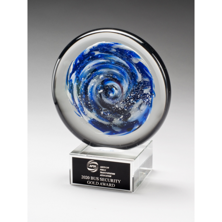 Blue and White Disc Art Glass Award