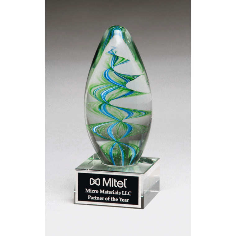 Egg Shaped Art Glass Award - Blue & Green