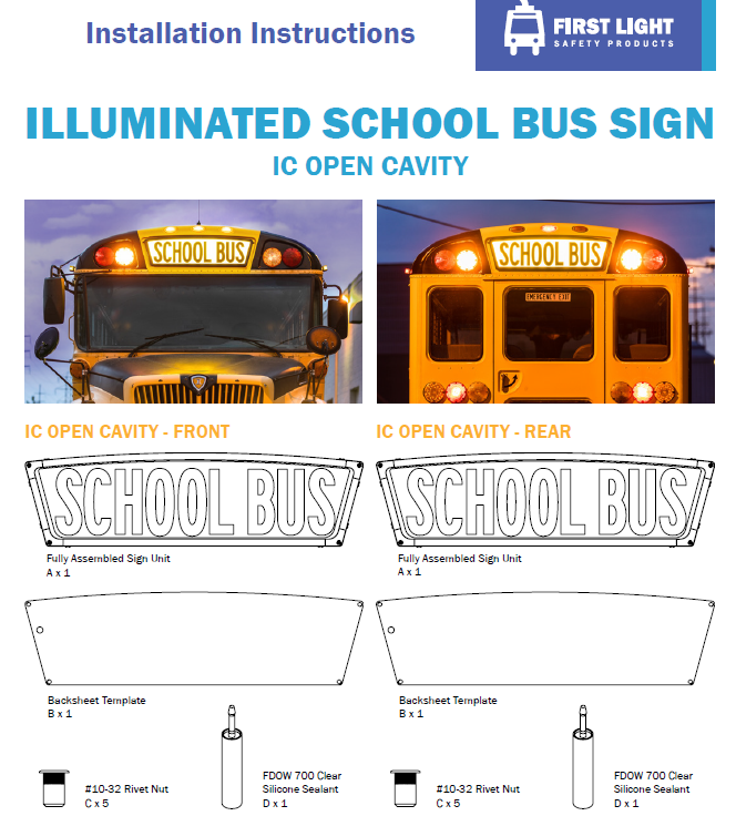 100805-100, Illuminated School Bus Sign - Set - IC CE Reflective