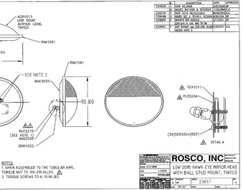 2365T, Rosco Hawk-Eye Ball Stud Mount with Partial Tint Mirror Head