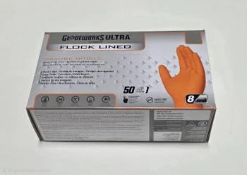 Orange Flock Lined Nitrile Gloves - XXL, Gloveworks 