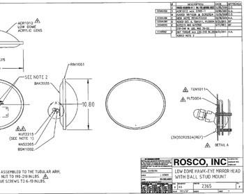 2365, Rosco Hawk-Eye Ball Stud Mount Mirror Head  2365, Rosco Hawk-Eye Ball Stud Mount Mirror Head