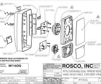 M715OG, Rosco  8" x 15" Eurostyle Dual Overhang Mirror Head Hand Adjustable - NON-Heated M715OG, Rosco  8" x 15" Eurostyle Dual Overhang Mirror Head Hand Adjustable - NON-Heated