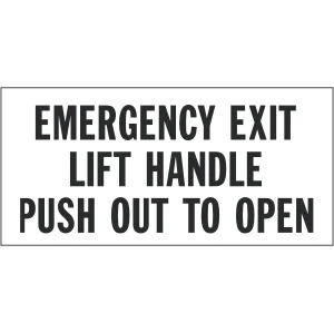 SB106, Garman Decal Emergency Exit Lift Handle - Black On Clear - 7" x 3 1/4"