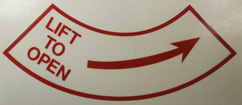 SB151R, Garman Decal Lift To Open (Red on Clear Arrow) - Die Cut Approx. 7 1/4" x 3" SB151R, Garman Decal Lift To Open (Red on Clear Arrow) - Die Cut Approx. 7 1/4" x 3"