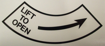 SB152R, Garman Decal Lift To Open (Black on Clear Arrow) - Die Cut Approx. 7 1/8" x 3"  SB152R, Garman Decal Lift To Open (Black on Clear Arrow) - Die Cut Approx. 7 1/8" x 3"
