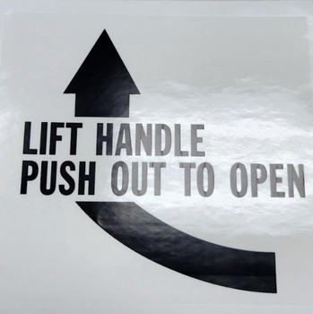 SB17, Garman Decal Lift Handle Push Out (Arrow - Red on Clear) - 6" x 4"  SB17, Garman Decal Lift Handle Push Out (Arrow - Red on Clear) - 6" x 4"