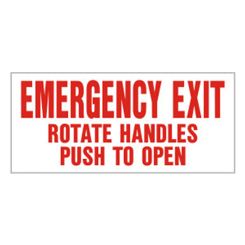 SB182, Garman Decal Emergency Exit Rotate Handles Pull to Open - Red on White - 12 1/2" x 5" SB182, Garman Decal Emergency Exit Rotate Handles Pull to Open - Red on White - 12 1/2" x 5"