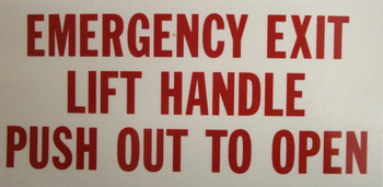 SB205FA, Garman Decal Emergency Exit Lift Handle Push Out To Open (Face Adhesive) SB205FA, Garman Decal Emergency Exit Lift Handle Push Out To Open (Face Adhesive)