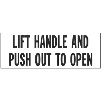 SB208, Garman Decal Lift Handle And Push Out To Open - Black on Clear - 3 5/8" x 1 1/2" SB208, Garman Decal Lift Handle And Push Out To Open - Black on Clear - 3 5/8" x 1 1/2"