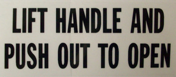 SB208, Garman Decal Lift Handle And Push Out To Open - Black on Clear - 3 5/8" x 1 1/2" SB208, Garman Decal Lift Handle And Push Out To Open - Black on Clear - 3 5/8" x 1 1/2"