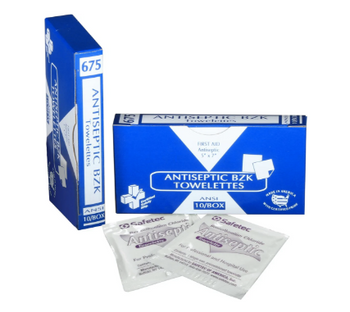 R213038, Certified Safety 5" x 7" Antiseptic Towelette #675 (10 Boxes of 10) R213038, Certified Safety 5" x 7" Antiseptic Towelette #675 (10 Boxes of 10)