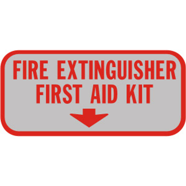 SB164, Garman Decal Fire Extinguisher First Aid Kit - Red on Silver - 4 7/8" x 2 1/2"
