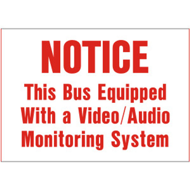 SB207, Garman Decal Notice This Bus Equipped with Video/Audio - Red on White - 5" x 4"