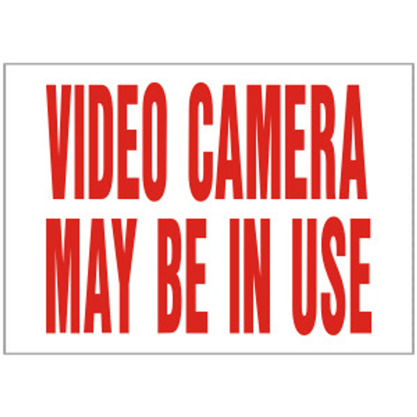 SB212, Garman Decal Video Camera May Be In Use - Red on White - 5" x 4"