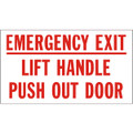 SB140, Garman Decal Emergency Exit Lift Handle Push Door Out - Red on White - 6" x 3 1/2"