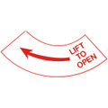 SB151L, Garman Decal Lift To Open (Red, Die Cut) - 7 1/8" x 3"