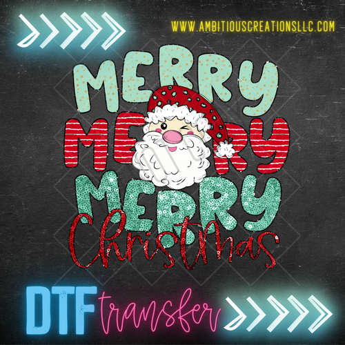 DTF   FAUX GLITTER MERRY CHRISTMAS STACKED