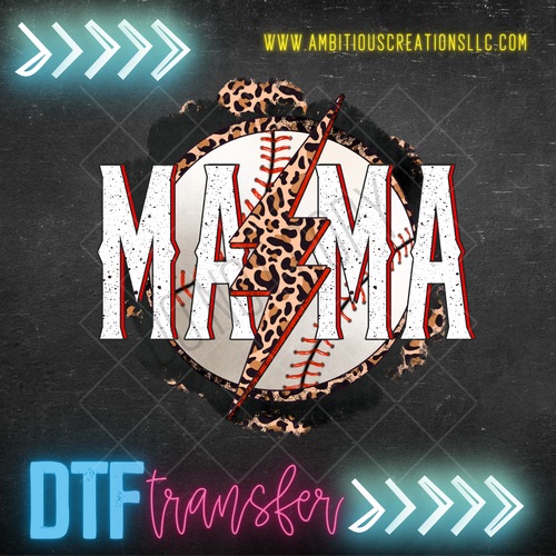 DTF - MAMA LEOPARD BOLT BASEBALL