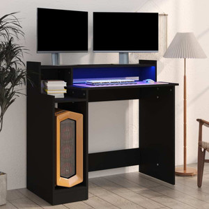  Desk with LED Lights Black 38.2"x17.7"x35.4" Engineered Wood A949-805553