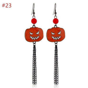 Halloween Wholesale Jewelry Angry Pumpkin with Long Tassel Chain Costume Earrings A392-fear7077
