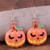 Halloween Pumpkin Design Horror Vibe Statement Earrings A392-fear7932