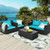4Pcs Patio Rattan Cushioned Furniture Set-Turquoise - Color: Turquoise D681-HW65410BTU+