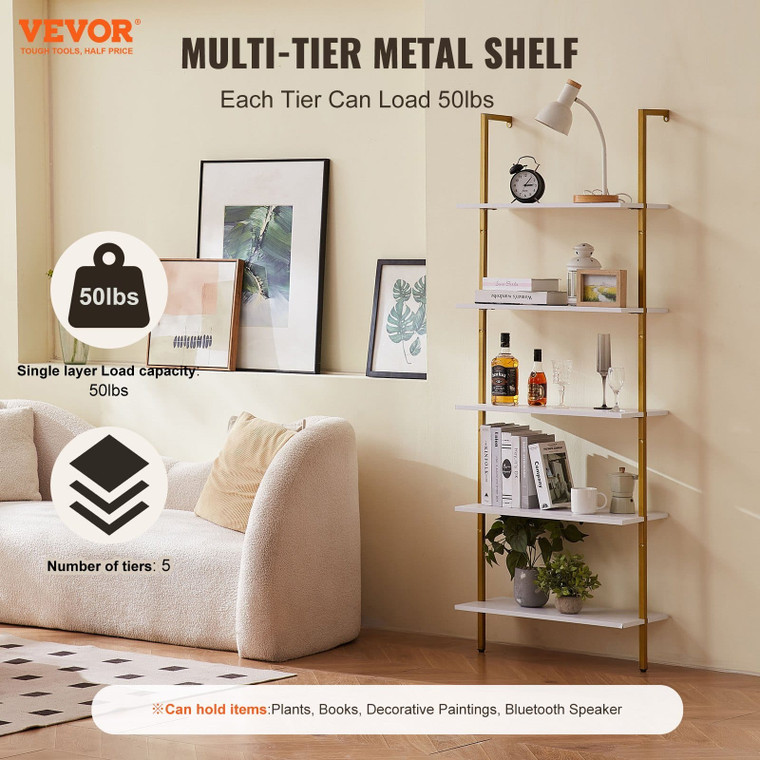 Ladder Shelf, 5-Tier Bookshelf 24x11.8in, Open Wall-Mounted Ladder Shelf with Metal Frame,Storage R E415-JSGZWJFGHMBJJLPOLV0