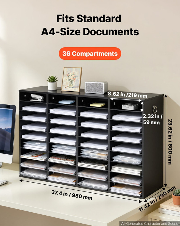 Wood Literature Organizer 36 Compartments Office Mailboxes Black, Countertop Literature Sorter for  E415-WJZLFPJRZBC3Q8WRQ001V0