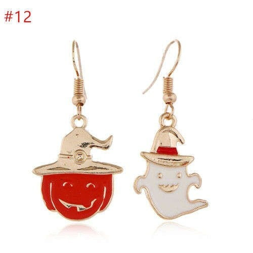 Funny Halloween Jewelry Pumpkin and Ghost Asymmetric Wholesale Women Enamel Earrings A392-fear7066