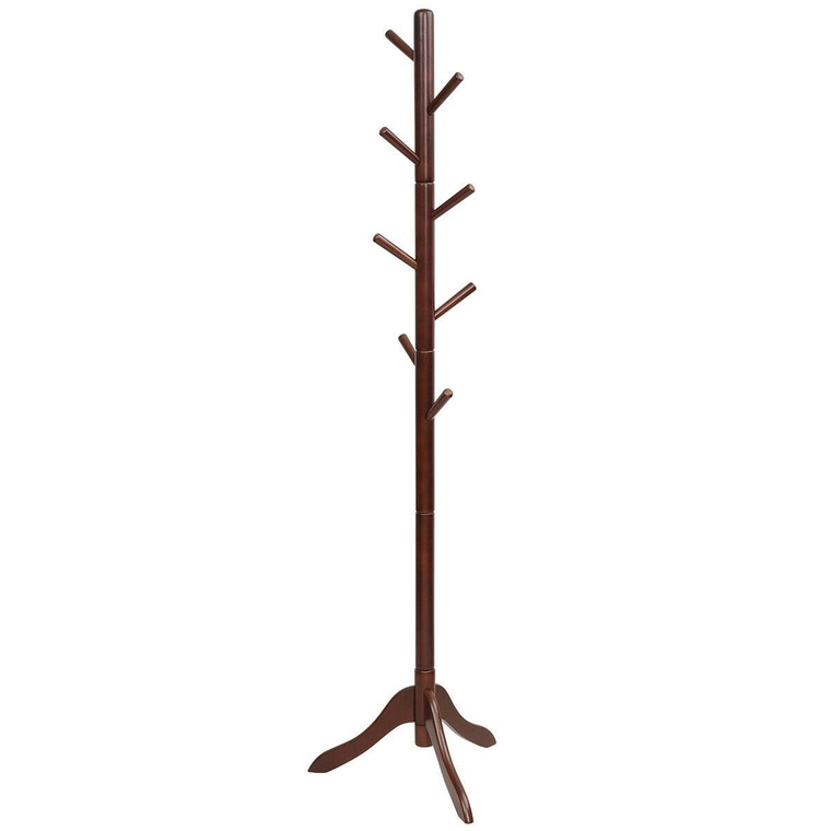 Adjustable Wooden Tree Coat Rack with 8 Hooks-Brown - Color: Brown D681-HW65612BN