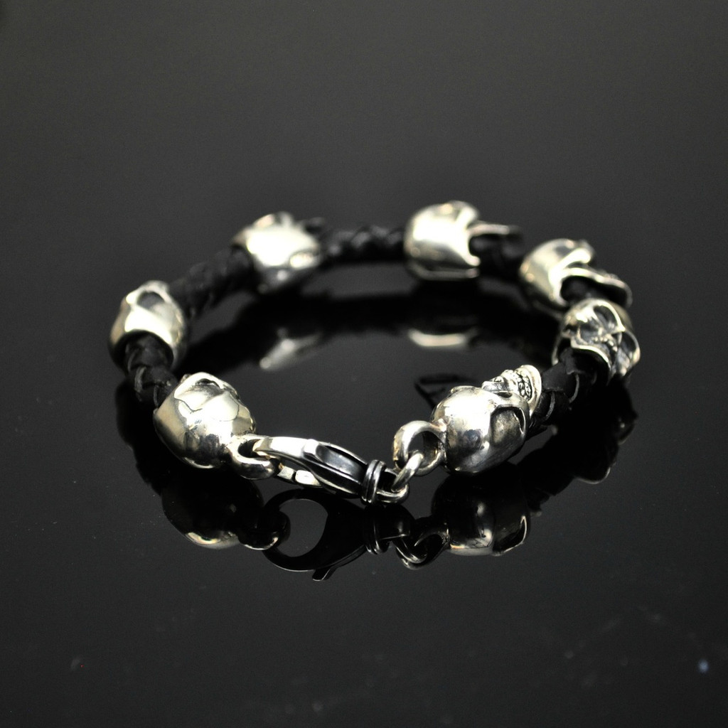 mens leather skull bracelet