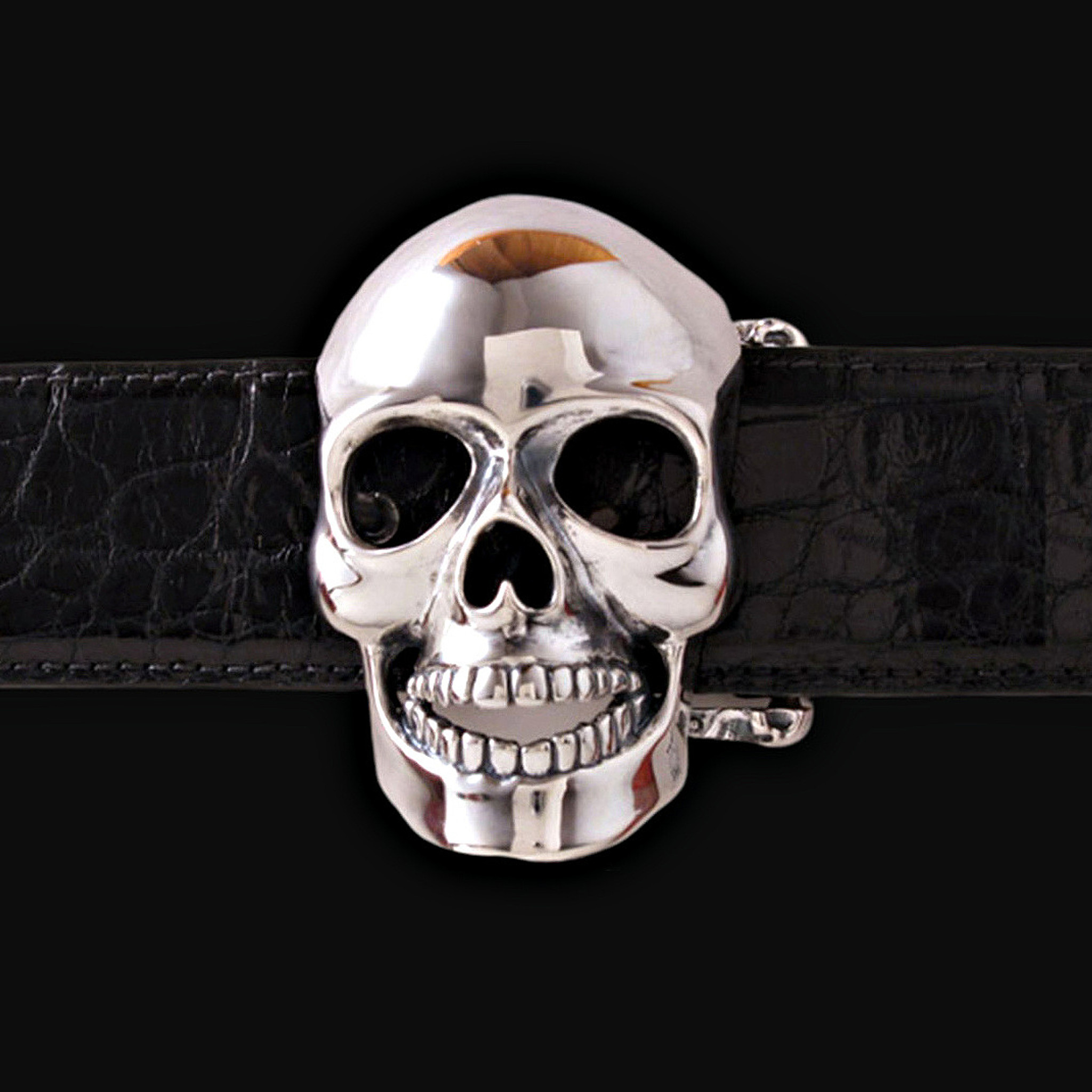 Guardian Skull Belt Buckle in Solid Sterling Silver