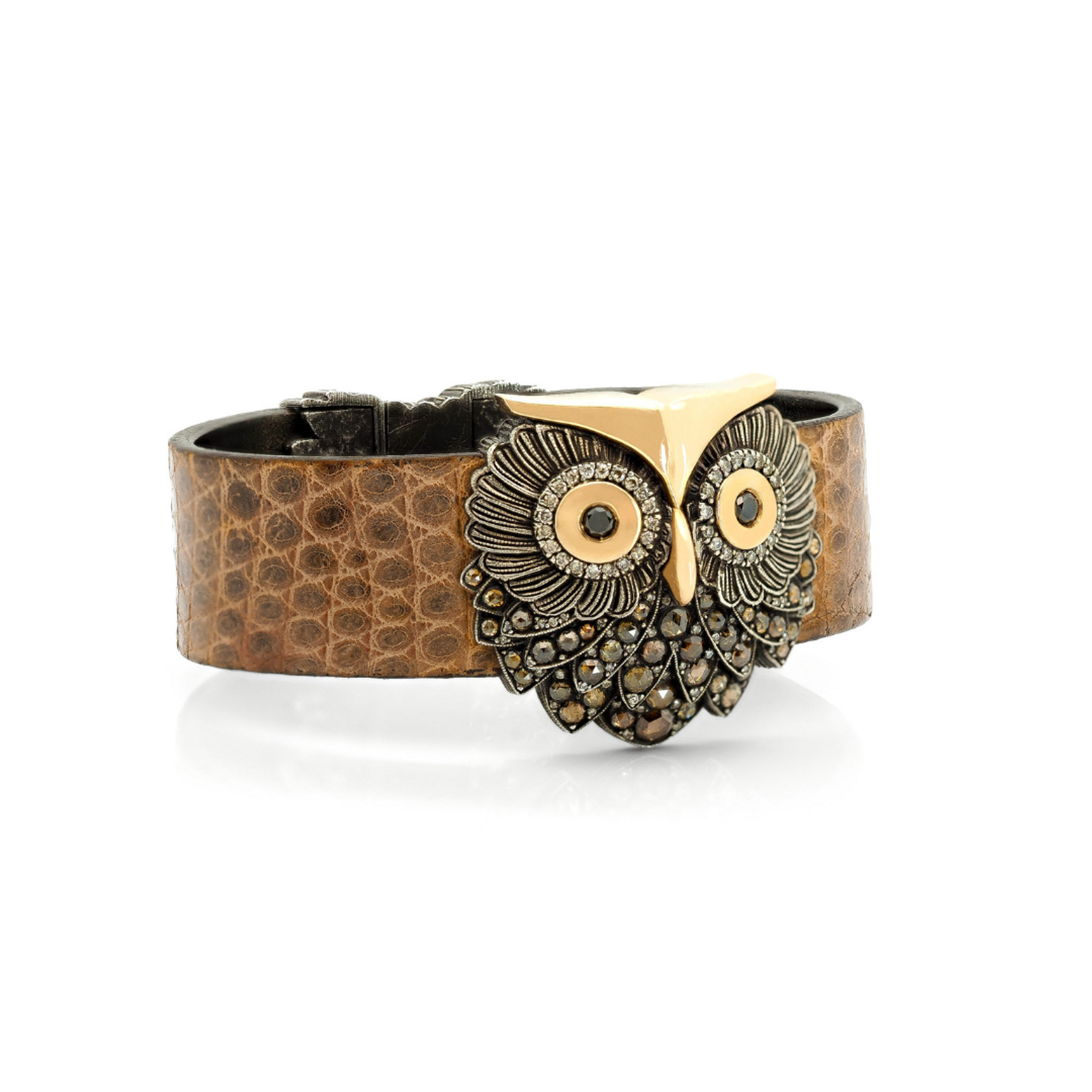 Black Beaded PU Leather Silver Owl Bracelet | B135-SMJ-163 | Cilory.com