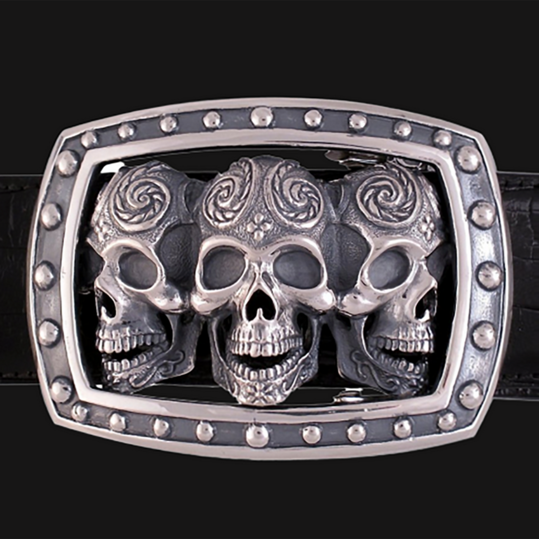 Guardian Skull Belt Buckle in Solid Sterling Silver