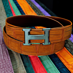 Classic leather belt with hatched effect golden H buckle - Alligator –  ABP Concept
