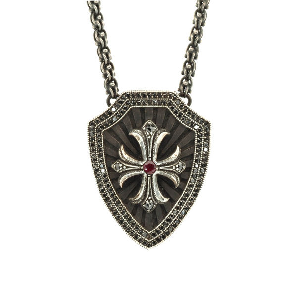 Cross and Shield Necklace with Black Diamonds (JW-TARNEC136) JWCooper.com