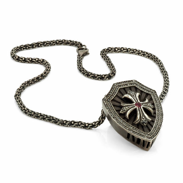 Cross and Shield Necklace with Black Diamonds (JW-TARNEC136) JWCooper.com