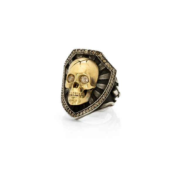 Gold Skull and Shield Ring with Diamonds (JW-TARRNG141) JWCooper.com