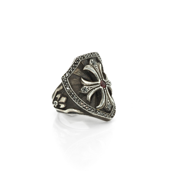 Cross and Shield Ring with Black Diamonds (JW-TARRNG148) JWCooper.com