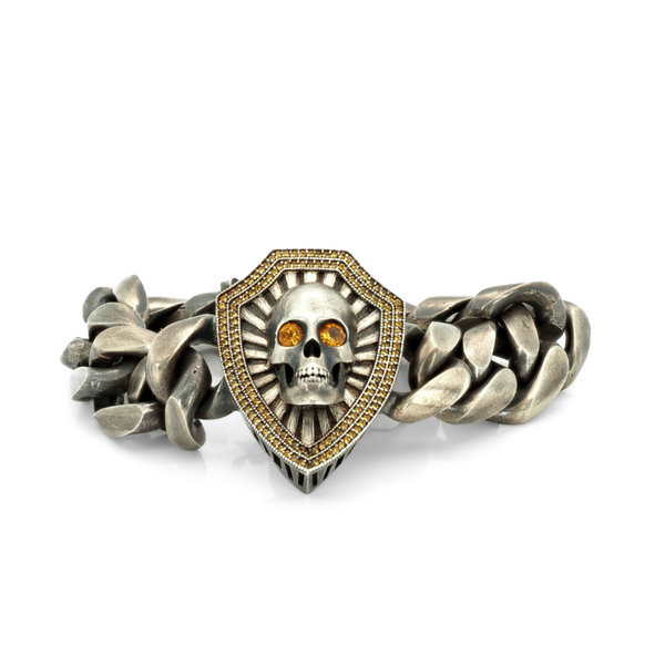 Skull and Shield Curb Bracelet with Yellow Sapphires (JW-TARBRA197) JWCooper.com