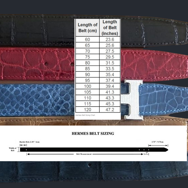 Size Chart  Hermes Style Belt | Alligator Classic Leather |  JWCooper.com