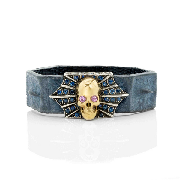 Gold Skull and Spider Web Bracelet with Sapphires (JW-TARBRA165) JWCooper.com