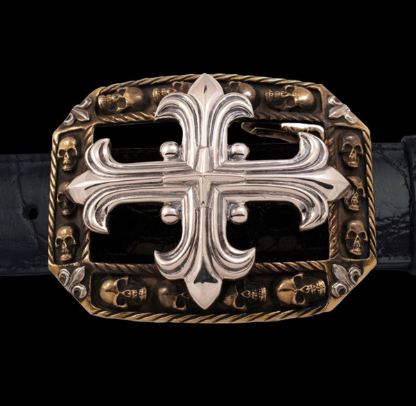  Sterling Silver and Bronze Cross and Skull Buckle. This unique buckle combines the elements of a cross and a skull, creating a captivating design.
Meticulously crafted in sterling silver with bronze accents. JWCooper.com