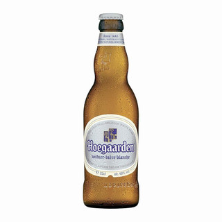 A single chilled brown bottle of Hoegaarden Belgian Wheat Beer