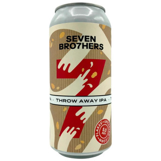 A single can of Seven Brothers Throw Away IPA with a bold, red number 7 in the centre of the beige and cream coloured label.