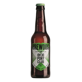 A single, amber-hued bottle with a green and white coat of arms label, showing the branding in big, bold, black letters.