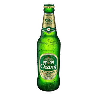 A single green bottle with a deep green and gold label in the centre showing Chang name in white, and Classic in green.