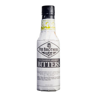 A single bottle wrapped in black and white paper, the Fee Brothers name is written boldly with 1864 highlighted underneath.